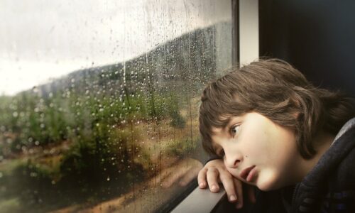 niño pequeño, ventana, esperando-731165